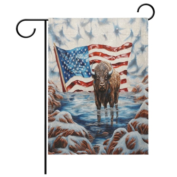 Ryvnso Highland Cow America Flag Pattern Garden Flag 12x18 Inch Double Sided Seasonal Yard Decoration