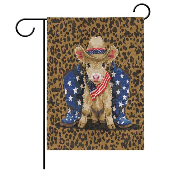 Ryvnso Highland Cow Leopard Pattern Garden Flag 12x18 Inch Double Sided Seasonal Yard Decoration