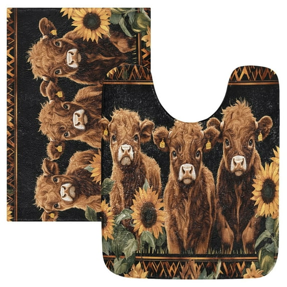 Ryvnso Highland Cow Sunflower Bathroom Shaggy Rugs Toilet Mat Soft Contour Rug