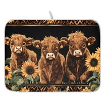 Ryvnso Highland Cow Sunflower Dish Drying Mat for Kitchen Countertop 16x18 Small Dish Pad Drainer Rack Dish Sink Mats