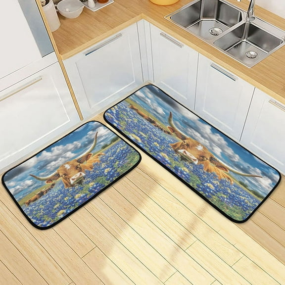 Ryvnso Highland Cow View Kitchen Rugs Set Non Slip Runner Mats for Dining Room