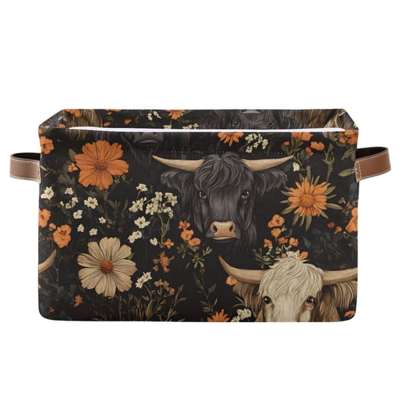 Ryvnso Highland Cows Flower Storage Basket Large Bin Foldable Boxes Toys Organizer 14.2x10.2x8.3in 1 PC