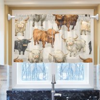 Ryvnso Highland Cows Half Curtains Sets Tier 2 Panels Short Curtain Rod Pocket 27"W x 24"L