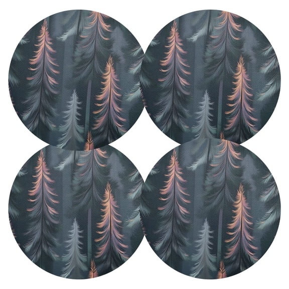 Ryvnso Holographic Forest Pattern Round Plate Mats Dining Table Placemat Set of 4 for Holiday Decoration