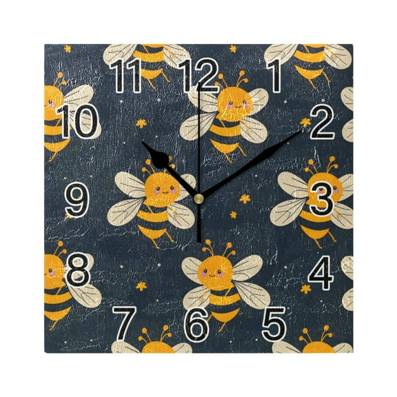 Ryvnso Honey Bee Wall Clock Square Silent Non-Ticking Battery Operated 7.78"