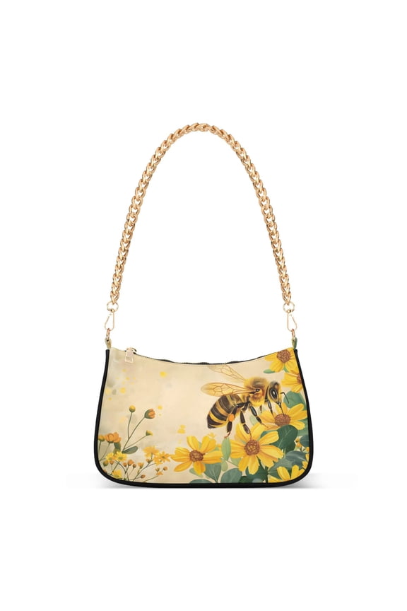 Honey Bee and Sunflower Womens Chain Shoulder Bag Tote Handbags Clutch Hobo Purse with Zipper for Travel