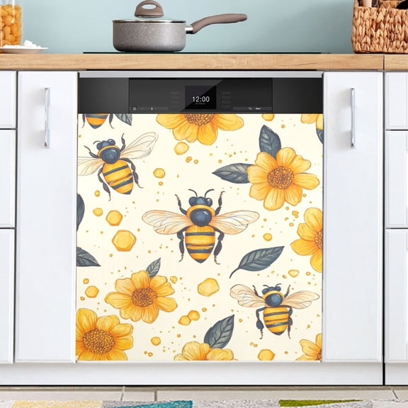Ryvnso Honey Sunflowers Dishwasher Magnetic Refrigerator Magnet Cover Kitchen Home Decorative 23"x26"