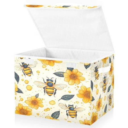 Ryvnso Honey Sunflowers Large Lidded Foldable Storage Baskets Cubes Boxes Lids Bin for Home