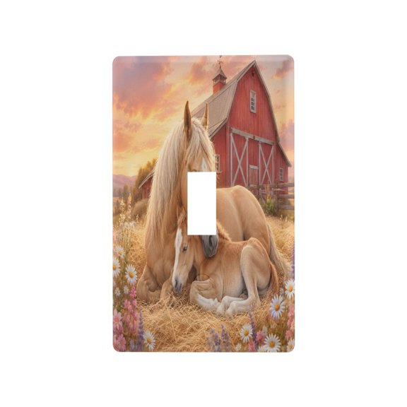 Ryvnso Horse Floral Glass Decorative 1 Gang Toggle Light Switch Wall Plate