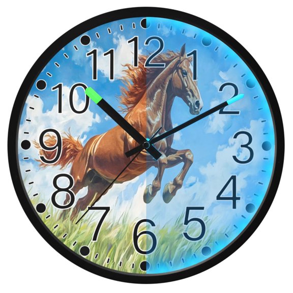 Ryvnso Horse Running 12 Inch Night Light Wall Clock Silent Battery Operated Luminous Clocks