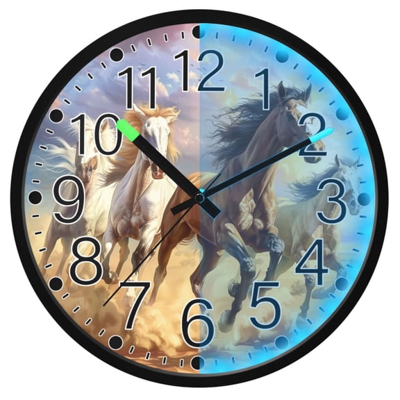 Ryvnso Horse Running on Grassland 12 Inch Night Light Wall Clock Silent Battery Operated Luminous Clocks
