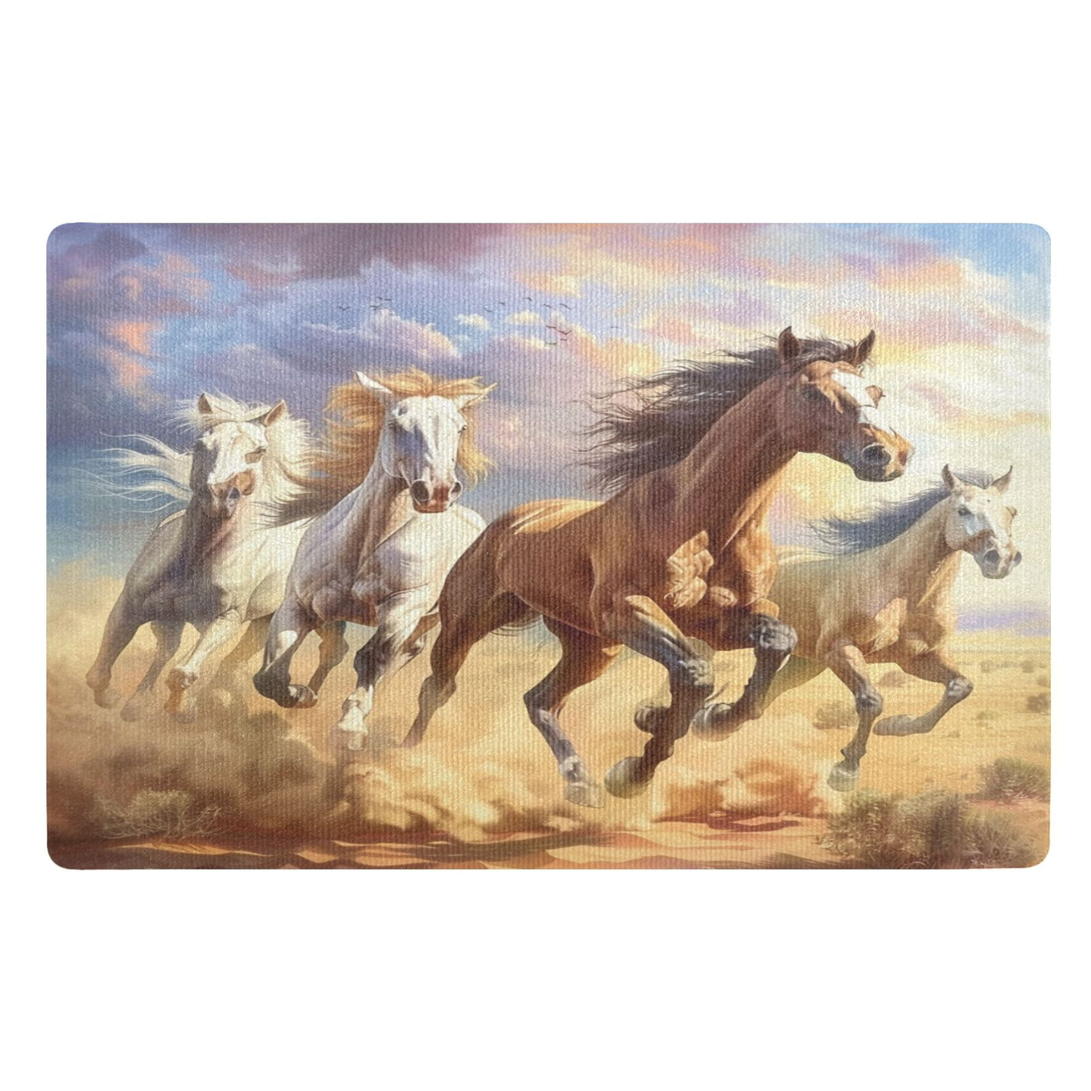 Ryvnso Horse Running on Grassland Door Mats Outdoor Indoor Entrance Low ...