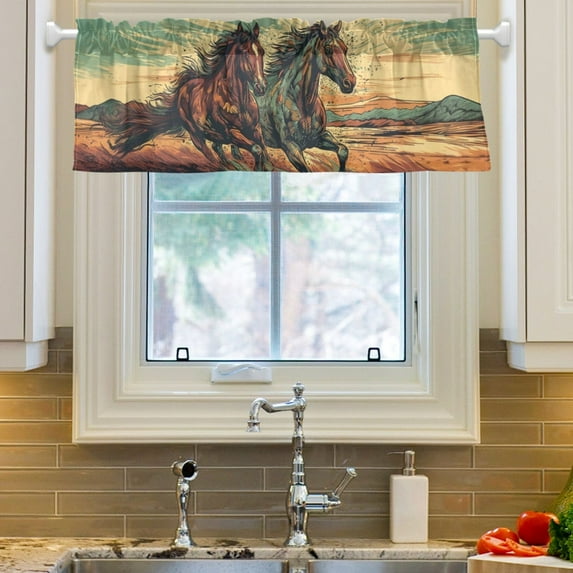 Ryvnso Horse Running on Grassland Window Valance Kitchen Farmhouse Rod Pocket Short Curtain 54x18 inch