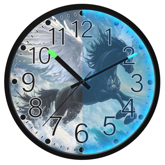 Ryvnso Horse Running on Sea 12 Inch Night Light Wall Clock Silent Battery Operated Luminous Clocks