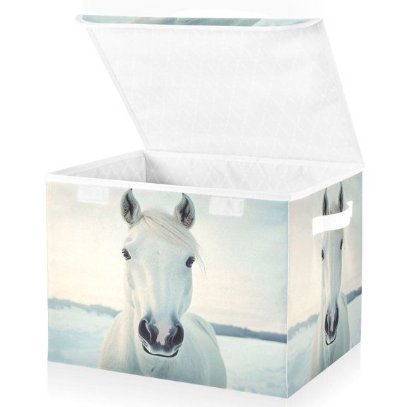 Ryvnso Horse Winter Large Lidded Foldable Storage Baskets Cubes Boxes Lids Bin for Home