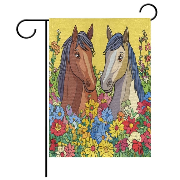 Ryvnso Horse in Flowers Garden Flag 28x40 Inch Double Sided Seasonal Yard Decoration