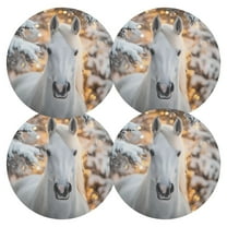 Ryvnso Horse in Winter Round Plate Mats Dining Table Placemat Set of 4 for Holiday Decoration