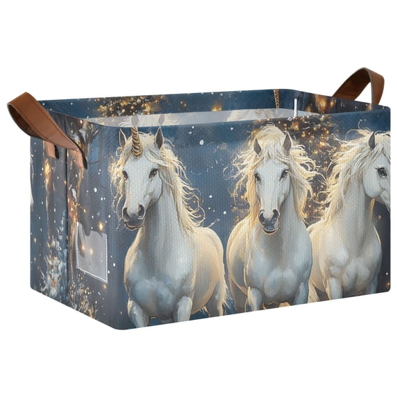 Ryvnso Horse in Winter Storage Bins Large Basket Foldable Cube Toys Organizer with Handles 1 PC