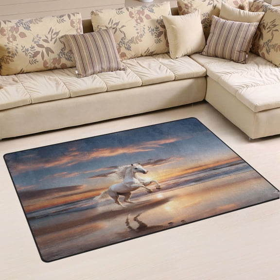 Ryvnso Horse on Beach Area Floor Mat Non-Slip Carpet Soft Rugs Doormats 31" x 20"