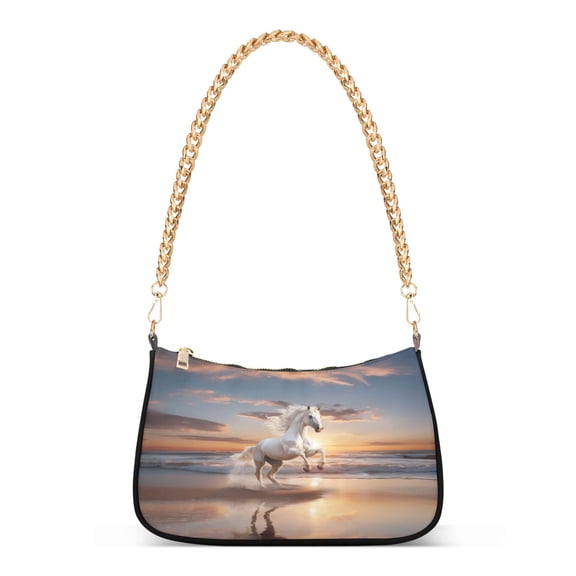 Ryvnso Horse on Beach Womens Chain Shoulder Bag Tote Handbags Clutch Hobo Purse with Zipper for Travel
