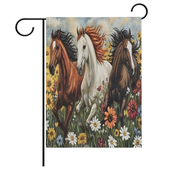 Ryvnso Horses Daisy Flower Pattern Garden Flag 12x18 Inch Double Sided Seasonal Yard Decoration