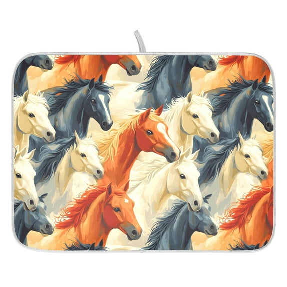 Ryvnso Horses Dish Drying Mat for Kitchen Countertop 16x18 Small Dish Pad Drainer Rack Dish Sink Mats