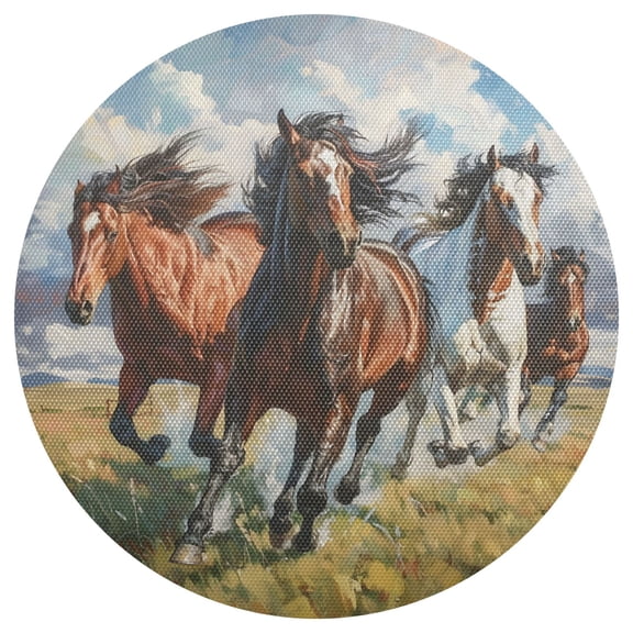 Ryvnso Horses Running Round Plate Mats Dining Table Placemat 1 Piece for Holiday Decoration