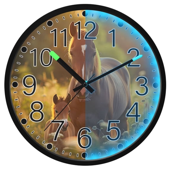 Ryvnso Horses and Sunset 12 Inch Night Light Wall Clock Silent Battery Operated Luminous Clocks