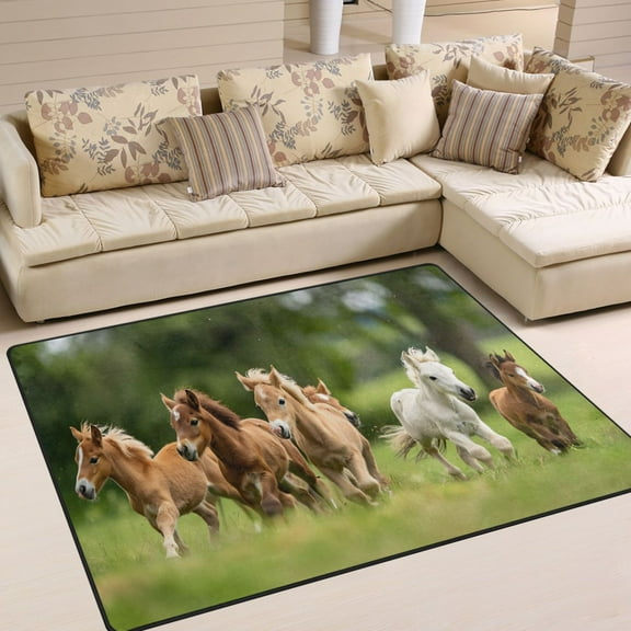 Ryvnso Horses in Meadow Area Floor Rugs Soft Non-Slip Large Mats Nursery Carpets 63" x 48"