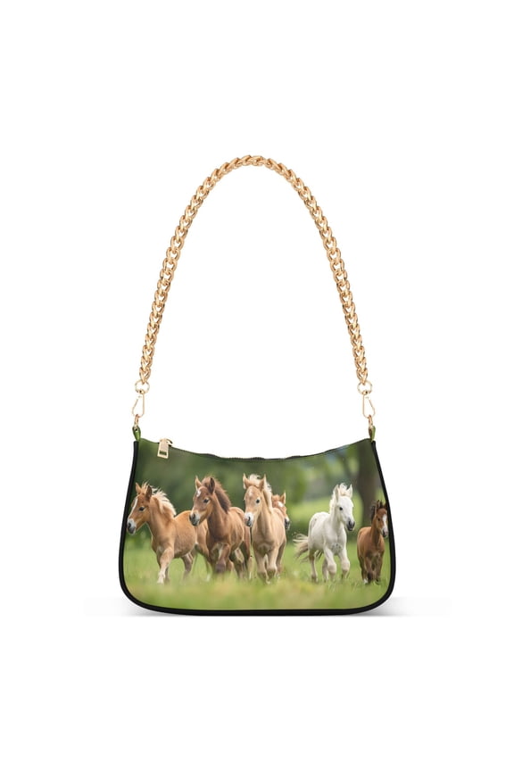 Horses in Meadow Womens Chain Shoulder Bag Tote Handbags Clutch Hobo Purse with Zipper for Travel