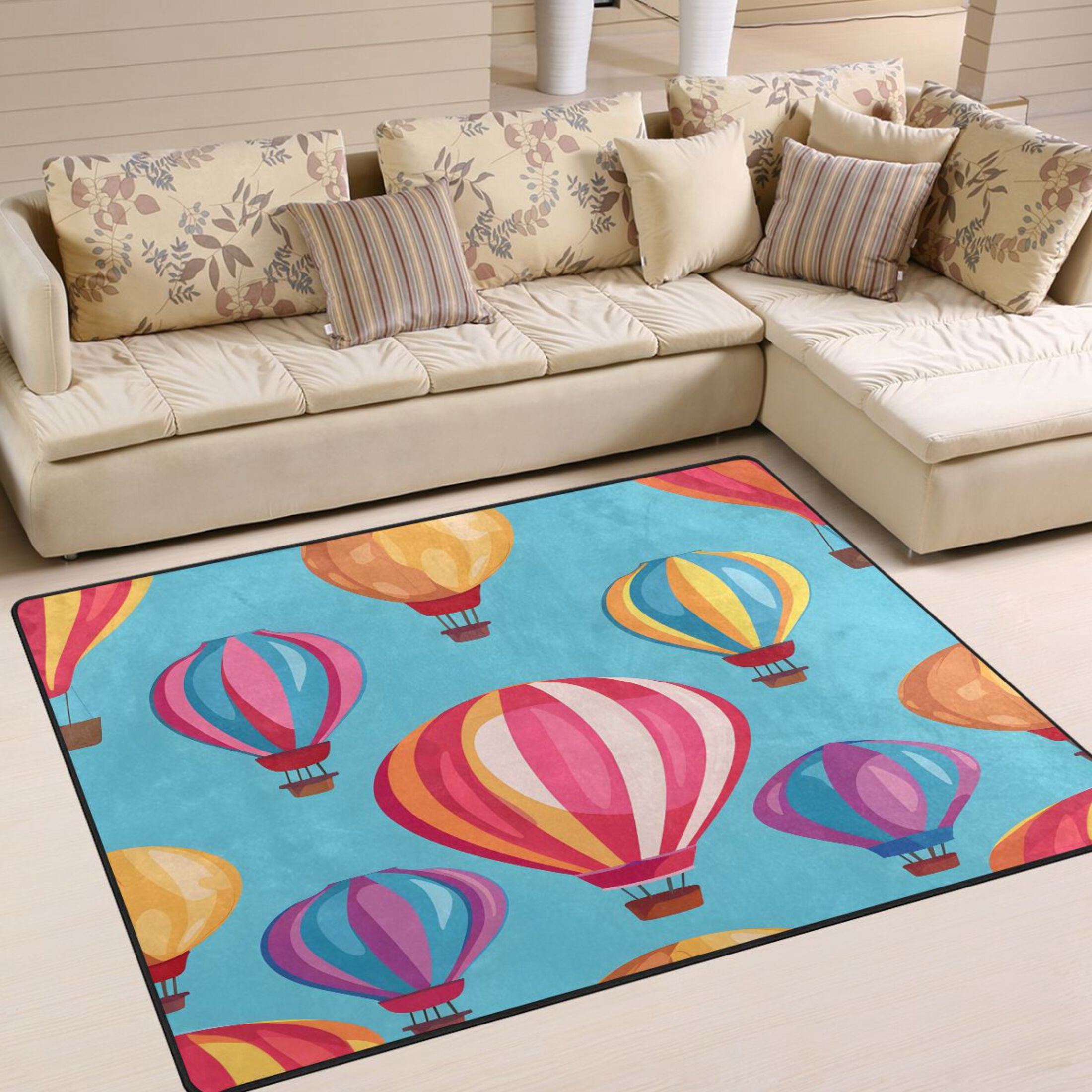 Ryvnso Hot Air Balloon Area Floor Rugs Soft Non-Slip Large Mats Nursery ...