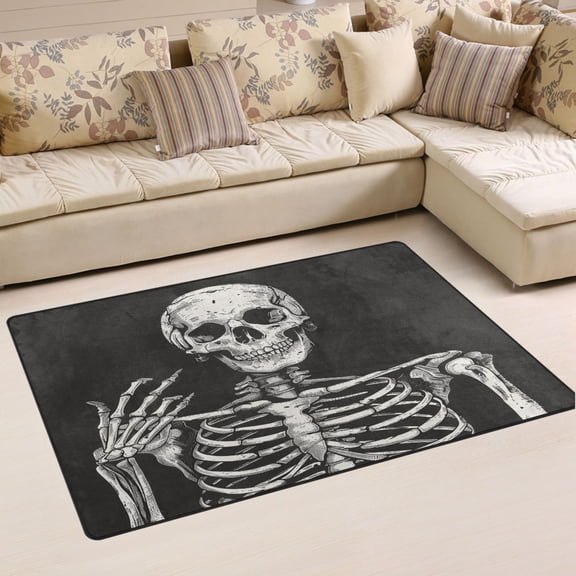 Ryvnso Human Skeleton Skull Area Floor Mat Non-Slip Carpet Soft Rugs Doormats 31" x 20"