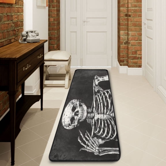 Ryvnso Human Skeleton Skull Hallway Runner Rugs Floor Carpet Non Slip Entryway Mat 2' x 6'