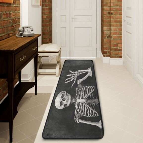 Ryvnso Human Skeleton with Hand Hallway Runner Rugs Floor Carpet Non Slip Entryway Mat 2' x 6'
