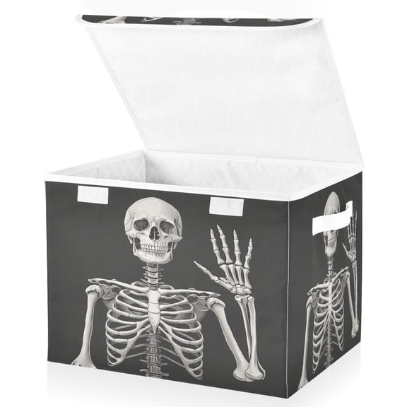 Ryvnso Human Skeleton with Hand Large Lidded Foldable Storage Baskets Cubes Boxes Lids Bin for Home