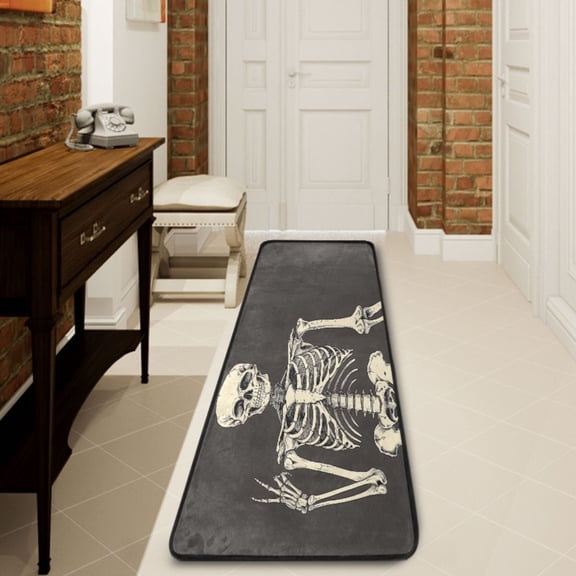 Ryvnso Human Skull Skeleton Hallway Runner Rugs Floor Carpet Non Slip Entryway Mat 2' x 6'