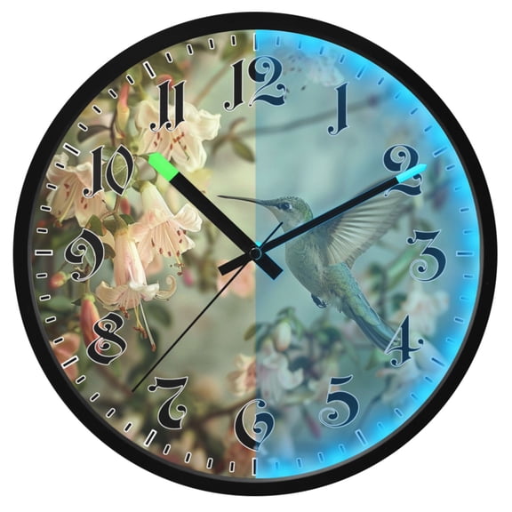 Ryvnso Hummingbird Floral 12 Inch Night Light Wall Clock Luminous Silent Battery Operate Clocks