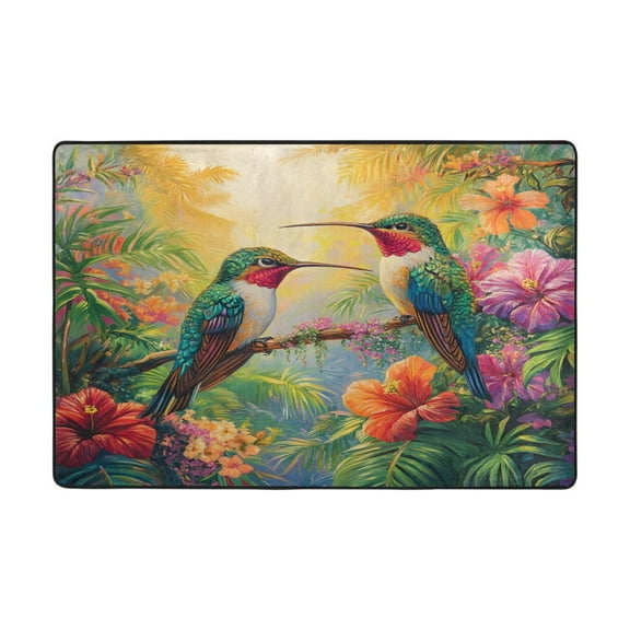 Ryvnso Hummingbird Lily Flower Area Floor Mats Large Nursery Rugs Non-Slip Carpets Doormat 36" x 24"