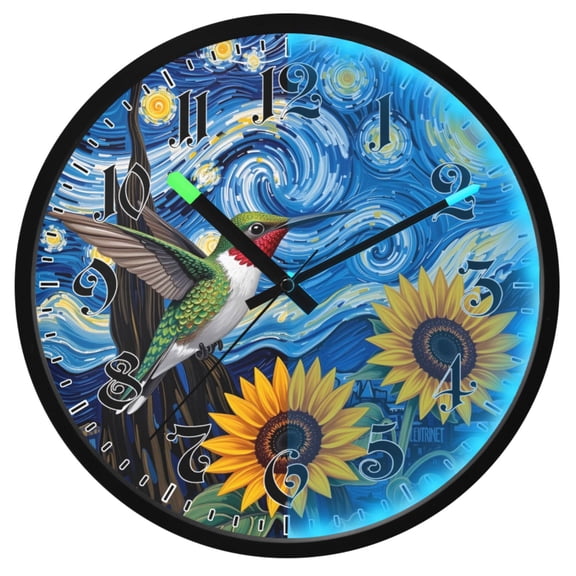 Ryvnso Hummingbird Sunflowers 12 Inch Night Light Wall Clock Luminous Silent Battery Operate Clocks
