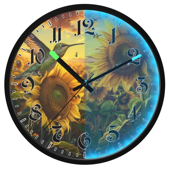 Ryvnso Hummingbird Sunflowers 12 Inch Night Light Wall Clock Luminous Silent Battery Operate Clocks