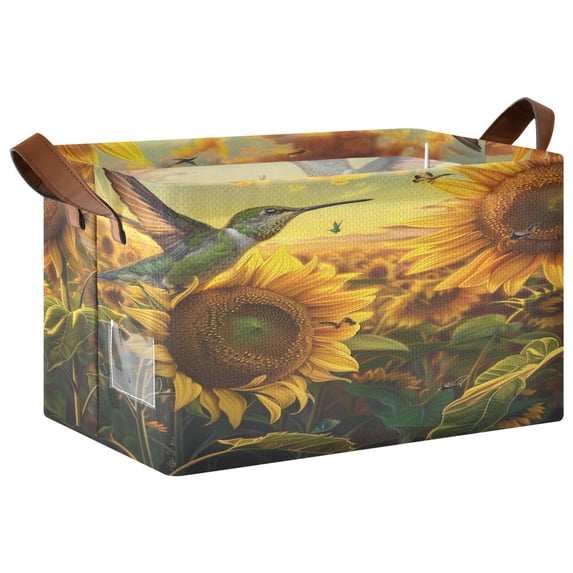 Ryvnso Hummingbird Sunflowers Storage Bins Large Basket Foldable Cube Toys Organizer with Handles 1 PC