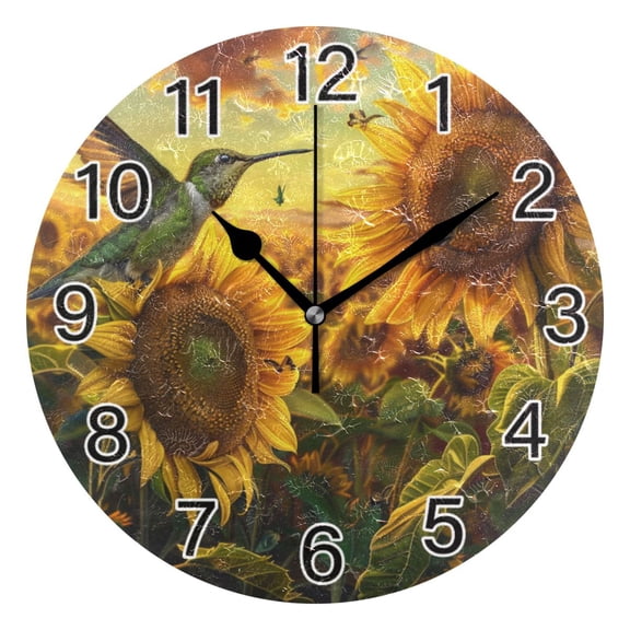 Ryvnso Hummingbird Sunflowers Wall Clock Non Ticking Silent Kitchen Clock Battery Operated Clocks 10 inch