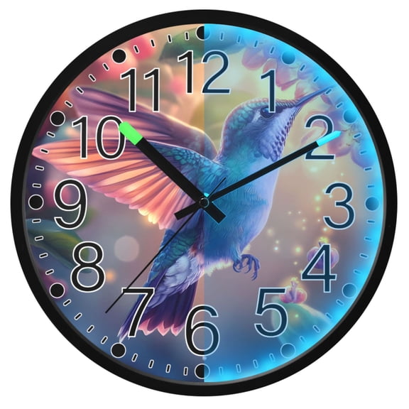Ryvnso Hummingbirds 12 Inch Night Light Wall Clock Silent Battery Operated Luminous Clocks