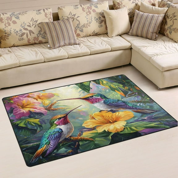 Ryvnso Hummingbirds Lily Flower Area Floor Mat Non-Slip Carpet Soft Rugs Doormats 31" x 20"