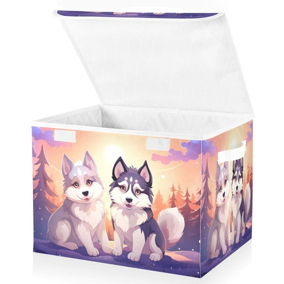 Ryvnso Husky Dog Large Lidded Foldable Storage Baskets Cubes Boxes Lids Bin for Home