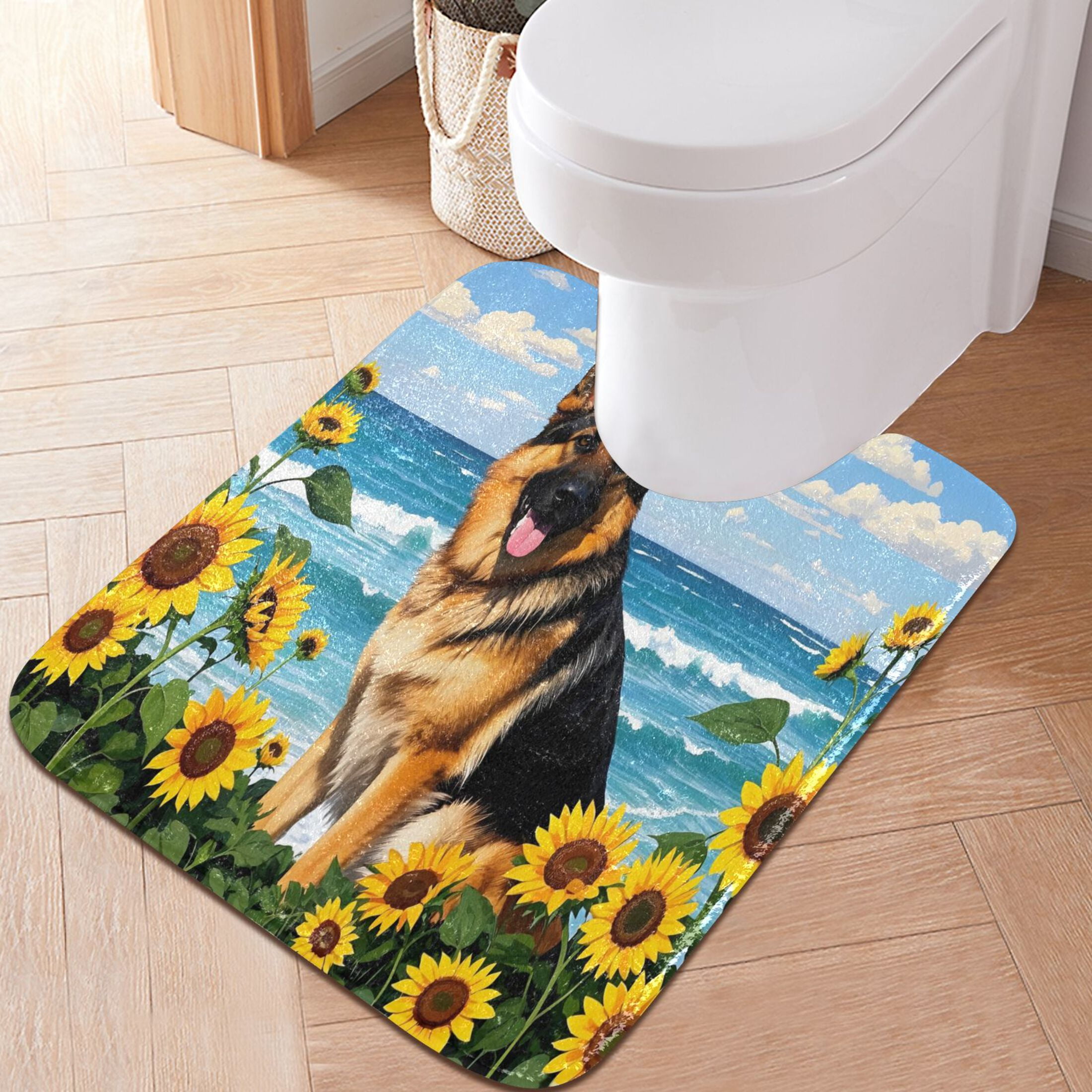 Ryvnso Husky Dog Sunflower Bathroom Shaggy Rugs Toilet U Shape Mat Soft ...