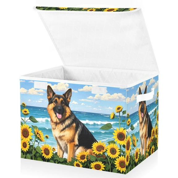 Ryvnso Husky Dog Sunflower Large Lidded Foldable Storage Baskets Cubes Boxes Lids Bin for Home