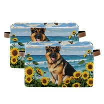 Ryvnso Husky Dog Sunflower Storage Basket Large Bin Foldable Boxes Toys Organizer 14.2x10.2x8.3in 2 PCs