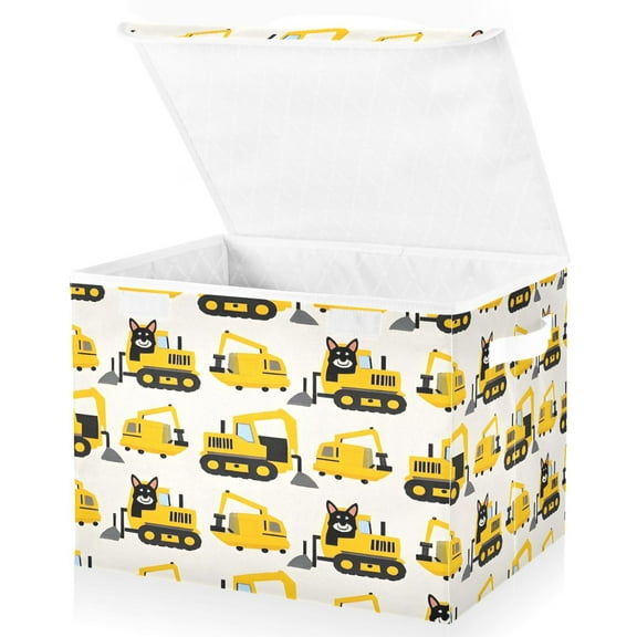 Ryvnso Husky Dog in Truck Large Lidded Foldable Storage Baskets Cubes Boxes Lids Bin for Home