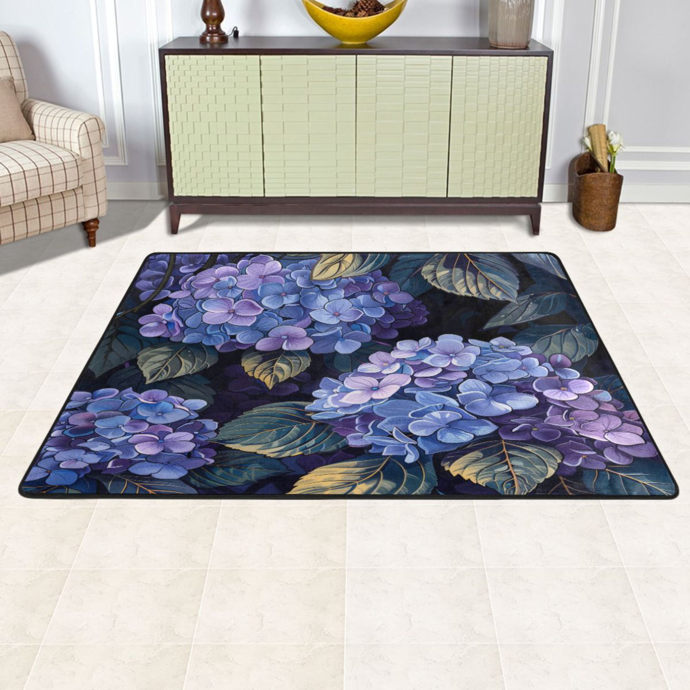 Ryvnso Hydrangeas Flowers Leaves Area Floor Mats Large Nursery Rugs Non ...